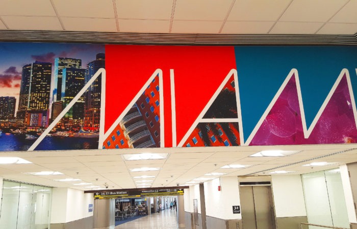Sign reading 'Miami' in the Miami airport